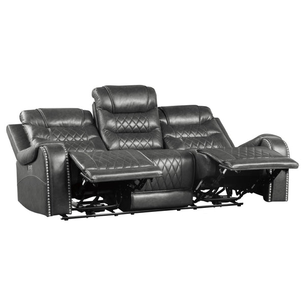 English Elm Luxurious Power Reclining Sofa Faux Leather Diamond Stitching with USB Ports Console Gray B011P207545