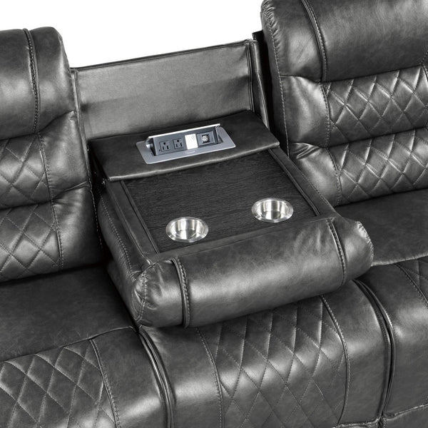 English Elm Luxurious Power Reclining Sofa Faux Leather Diamond Stitching with USB Ports Console Gray B011P207545