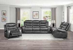 English Elm Luxurious Power Reclining Sofa Faux Leather Diamond Stitching with USB Ports Console Gray B011P207545