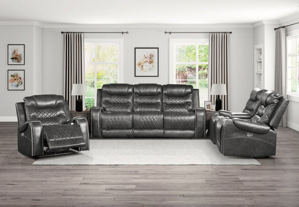 English Elm Luxurious Power Reclining Sofa Faux Leather Diamond Stitching with USB Ports Console Gray B011P207545