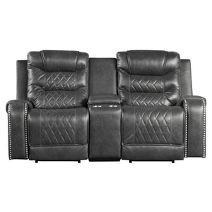 English Elm Luxurious Power Reclining Loveseat with Diamond Stitching Nailhead Trim and USB Console Gray B011P207546
