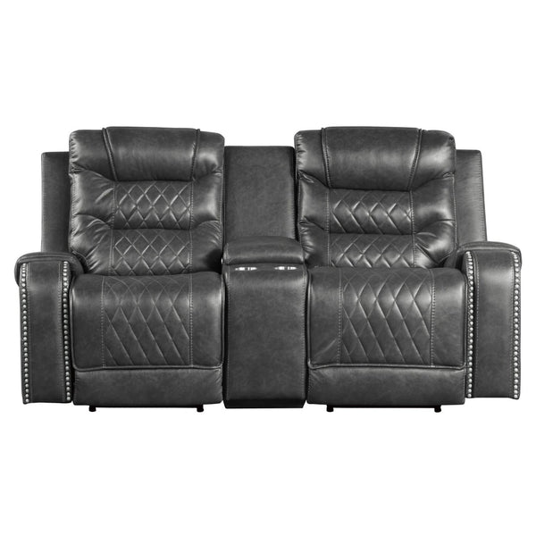 English Elm Luxurious Power Reclining Loveseat with Diamond Stitching Nailhead Trim and USB Console Gray B011P207546