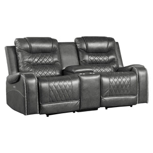 English Elm Luxurious Power Reclining Loveseat with Diamond Stitching Nailhead Trim and USB Console Gray B011P207546