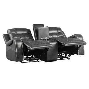 English Elm Luxurious Power Reclining Loveseat with Diamond Stitching Nailhead Trim and USB Console Gray B011P207546