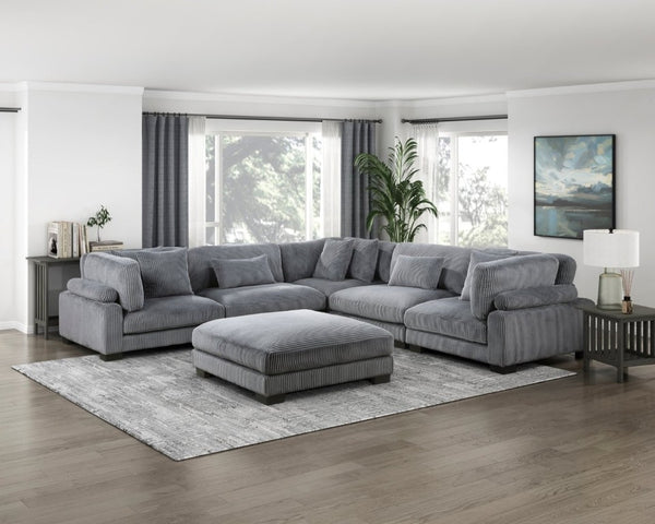 English Elm 1Pc Gray Corduroy Square Ottoman Plush Foam Pocket Coil Seat Modular Living Room B011P220982