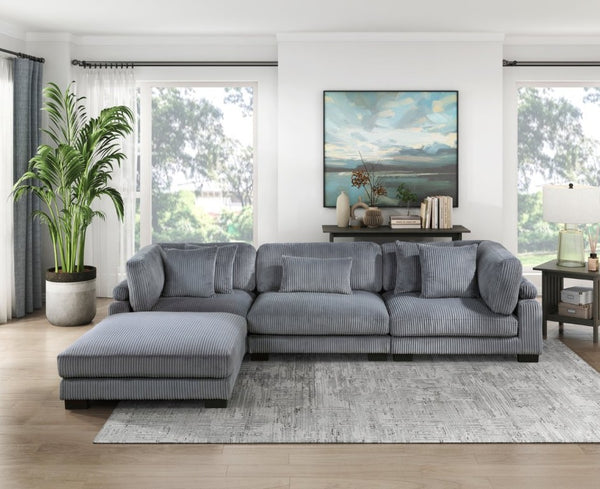English Elm 1Pc Gray Corduroy Square Ottoman Plush Foam Pocket Coil Seat Modular Living Room B011P220982