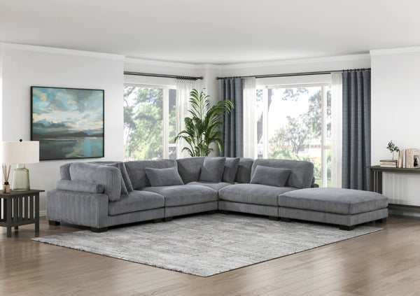 English Elm 1Pc Gray Corduroy Square Ottoman Plush Foam Pocket Coil Seat Modular Living Room B011P220982