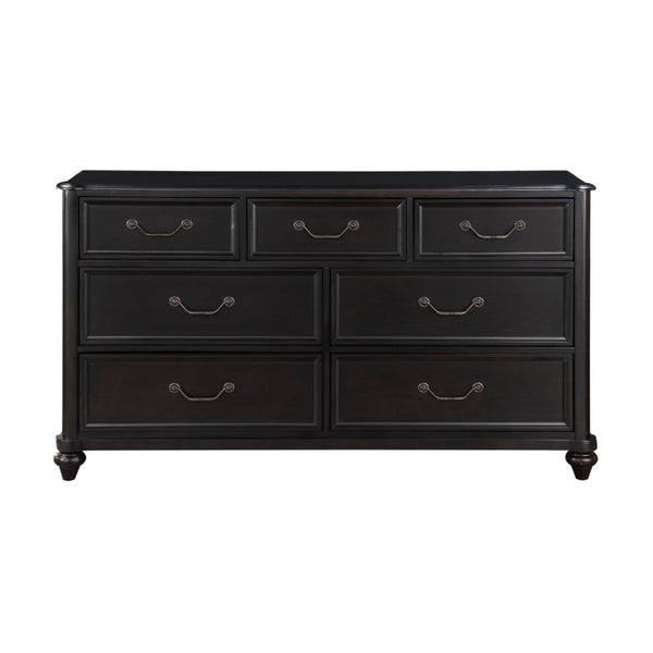 English Elm Charcoal Brown Traditional 7 Drawer Dresser Birch Veneer Pewter Hardware Bedroom B011P225165