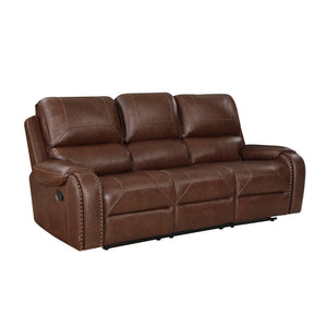 English Elm Double Reclining Faux Leather Sofa with Nailhead Trim and Built-in Charging Console B011P228561
