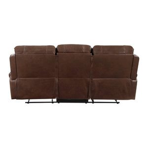 English Elm Double Reclining Faux Leather Sofa with Nailhead Trim and Built-in Charging Console B011P228561
