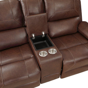 English Elm Double Glider Reclining Loveseat with Console Usb Ports Faux Leather Nailhead Trim B011P228562
