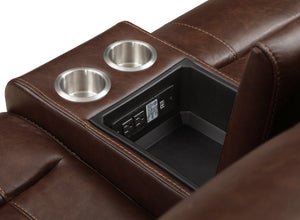English Elm Double Glider Reclining Loveseat with Console Usb Ports Faux Leather Nailhead Trim B011P228562