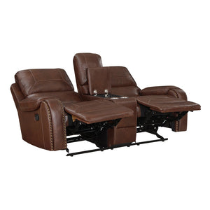 English Elm Double Glider Reclining Loveseat with Console Usb Ports Faux Leather Nailhead Trim B011P228562