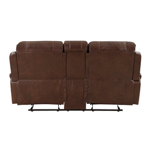 English Elm Double Glider Reclining Loveseat with Console Usb Ports Faux Leather Nailhead Trim B011P228562