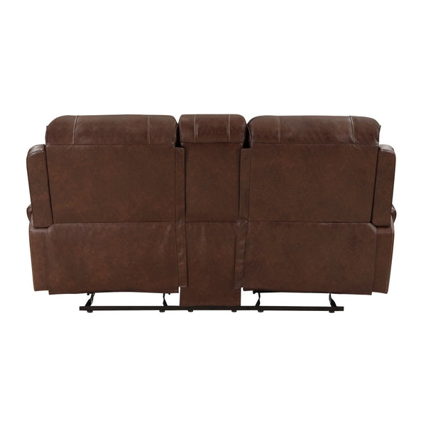 English Elm Double Glider Reclining Loveseat with Console Usb Ports Faux Leather Nailhead Trim B011P228562