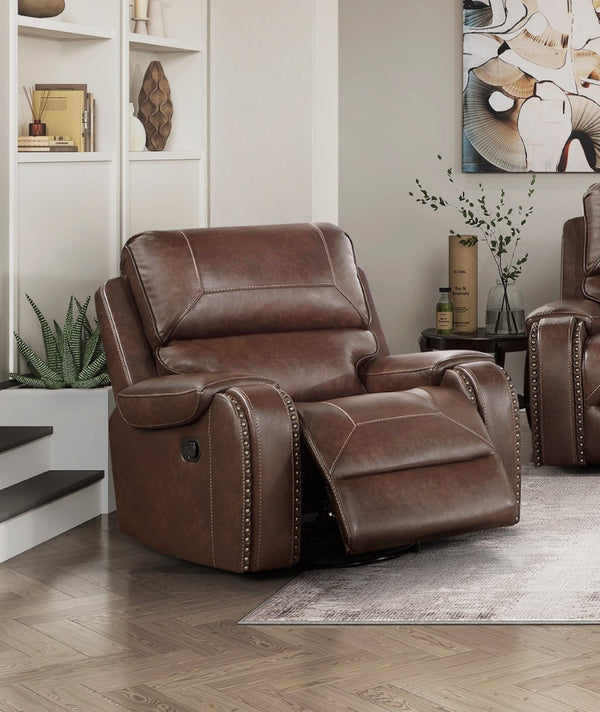 English Elm Swivel Glider Recliner with Nailhead Trim Faux Leather Pocket Coil Comfort Chair B011P228563