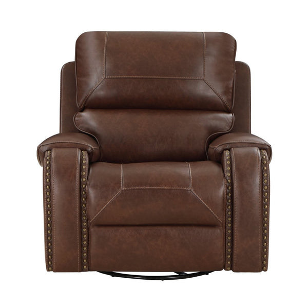 English Elm Swivel Glider Recliner with Nailhead Trim Faux Leather Pocket Coil Comfort Chair B011P228563