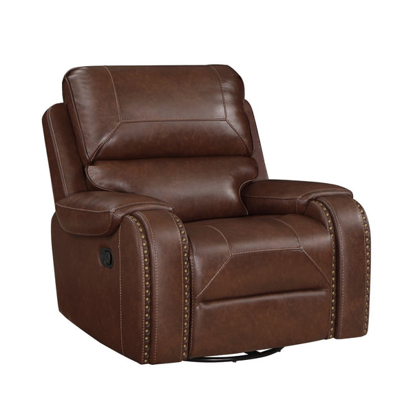 English Elm Swivel Glider Recliner with Nailhead Trim Faux Leather Pocket Coil Comfort Chair B011P228563