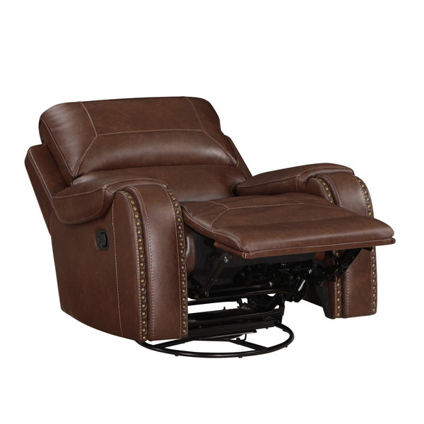 English Elm Swivel Glider Recliner with Nailhead Trim Faux Leather Pocket Coil Comfort Chair B011P228563