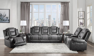 English Elm Modern Faux Leather Reclining Sofa with Fold-down Console and Dual Manual Recliners B011P228951