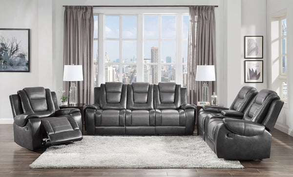 English Elm Modern Faux Leather Reclining Sofa with Fold-down Console and Dual Manual Recliners B011P228951
