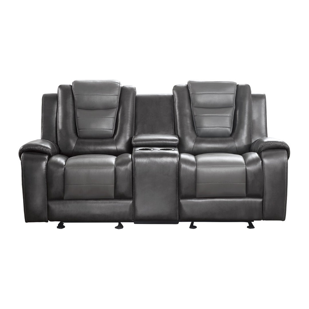 English Elm Modern Dual Glider Reclining Loveseat Faux Leather Console Cup Holders Gray B011P228952