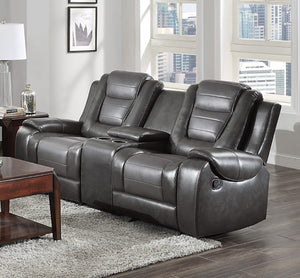 English Elm Modern Dual Glider Reclining Loveseat Faux Leather Console Cup Holders Gray B011P228952