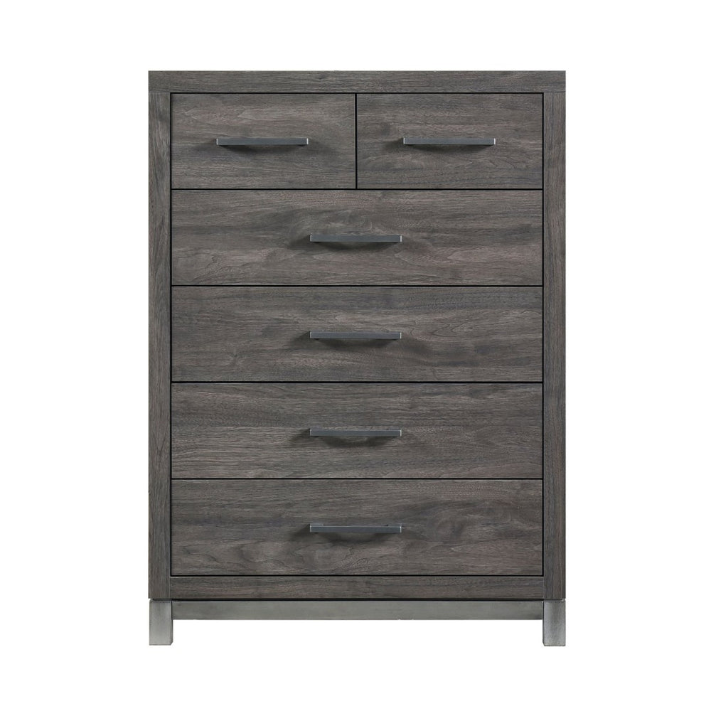 English Elm Modern Six Drawer Chest Melamine Build Antique Silver Accents for Stylish Bedrooms B011P255196