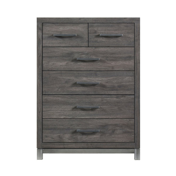 English Elm Modern Six Drawer Chest Melamine Build Antique Silver Accents for Stylish Bedrooms B011P255196