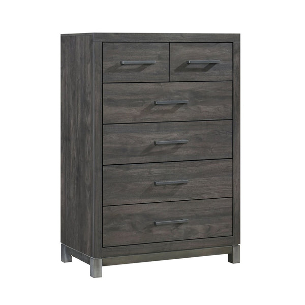 English Elm Modern Six Drawer Chest Melamine Build Antique Silver Accents for Stylish Bedrooms B011P255196