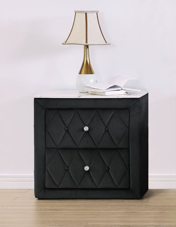 English Elm 1pc Glam Gray Fabric Nightstand Faux Marble Surface Crystal Tufted Two Drawer Bedside B011P265734