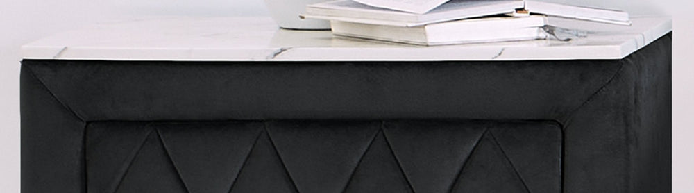 English Elm 1pc Glam Gray Fabric Nightstand Faux Marble Surface Crystal Tufted Two Drawer Bedside B011P265734