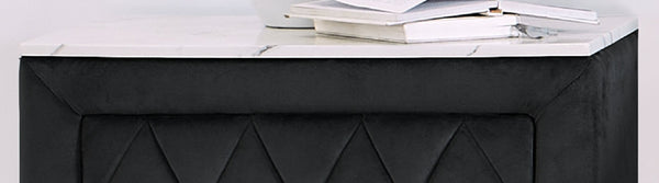 English Elm 1pc Glam Gray Fabric Nightstand Faux Marble Surface Crystal Tufted Two Drawer Bedside B011P265734