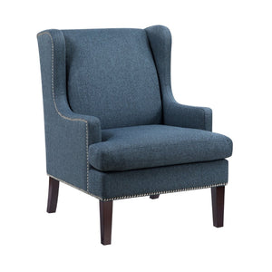 English Elm 1pc Nailhead Trim Accent Chair Blue Polyester Upholstery Rubberwood Legs Living Room B011P287704