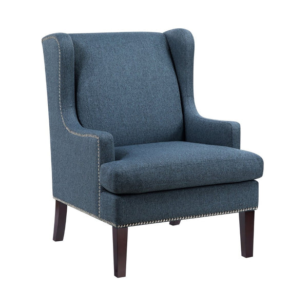 English Elm 1pc Nailhead Trim Accent Chair Blue Polyester Upholstery Rubberwood Legs Living Room B011P287704