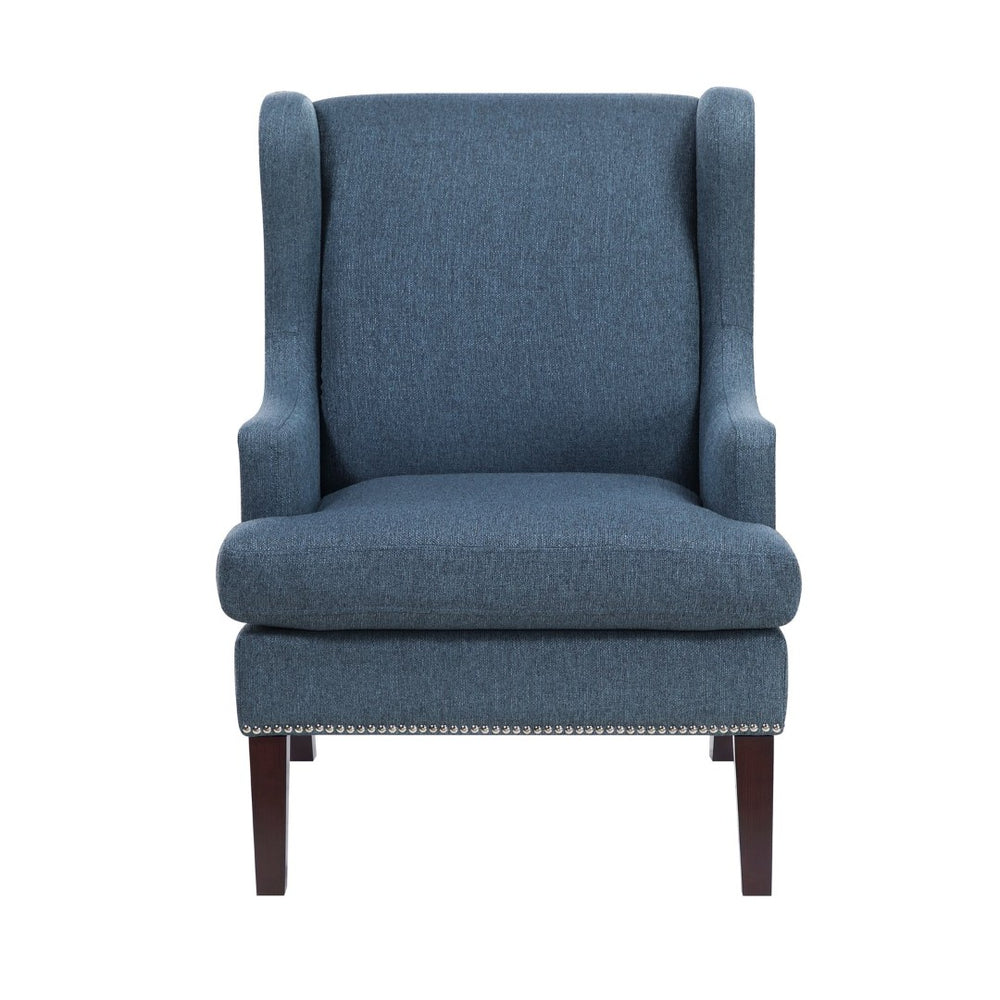 English Elm 1pc Nailhead Trim Accent Chair Blue Polyester Upholstery Rubberwood Legs Living Room B011P287704