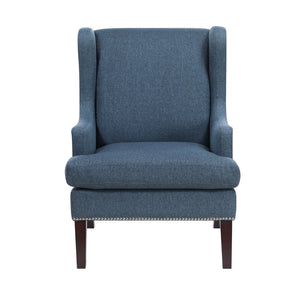 English Elm 1pc Nailhead Trim Accent Chair Blue Polyester Upholstery Rubberwood Legs Living Room B011P287704