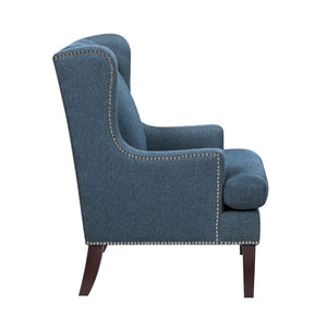 English Elm 1pc Nailhead Trim Accent Chair Blue Polyester Upholstery Rubberwood Legs Living Room B011P287704