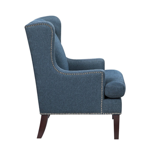 English Elm 1pc Nailhead Trim Accent Chair Blue Polyester Upholstery Rubberwood Legs Living Room B011P287704