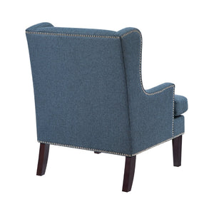 English Elm 1pc Nailhead Trim Accent Chair Blue Polyester Upholstery Rubberwood Legs Living Room B011P287704