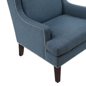 English Elm 1pc Nailhead Trim Accent Chair Blue Polyester Upholstery Rubberwood Legs Living Room B011P287704