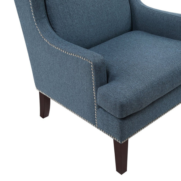 English Elm 1pc Nailhead Trim Accent Chair Blue Polyester Upholstery Rubberwood Legs Living Room B011P287704