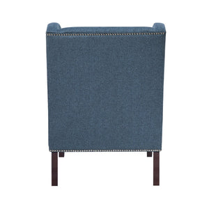 English Elm 1pc Nailhead Trim Accent Chair Blue Polyester Upholstery Rubberwood Legs Living Room B011P287704