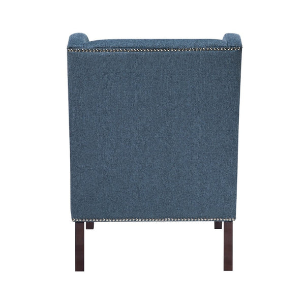 English Elm 1pc Nailhead Trim Accent Chair Blue Polyester Upholstery Rubberwood Legs Living Room B011P287704