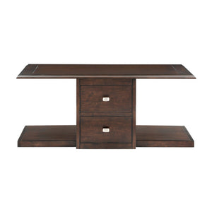 English Elm Classic Birch Veneer Cocktail Table with Drawers and Two Nailhead Ottoman Set B011P291495