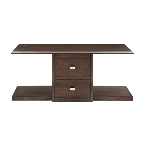 English Elm Classic Birch Veneer Cocktail Table with Drawers and Two Nailhead Ottoman Set B011P291495