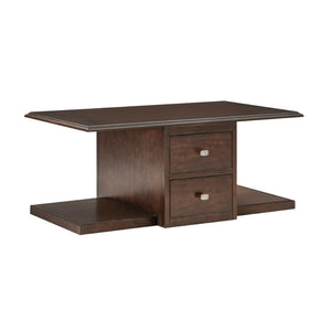 English Elm Classic Birch Veneer Cocktail Table with Drawers and Two Nailhead Ottoman Set B011P291495