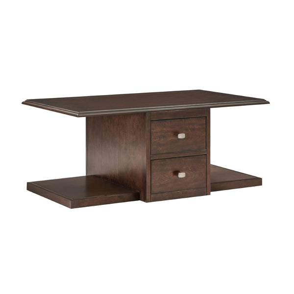 English Elm Classic Birch Veneer Cocktail Table with Drawers and Two Nailhead Ottoman Set B011P291495