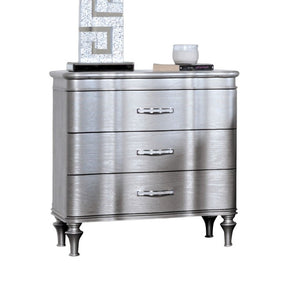 English Elm 1Pc Glam Silver Upholstered Nightstand with Channel Tufting and Three Full Drawers B011P326225