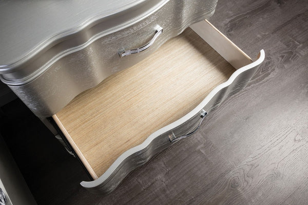 English Elm 1Pc Glam Silver Upholstered Nightstand with Channel Tufting and Three Full Drawers B011P326225